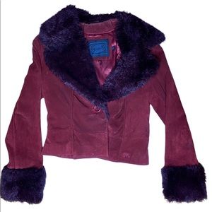 Steve Madden red genuine leather faux fur lined fitted jacket.